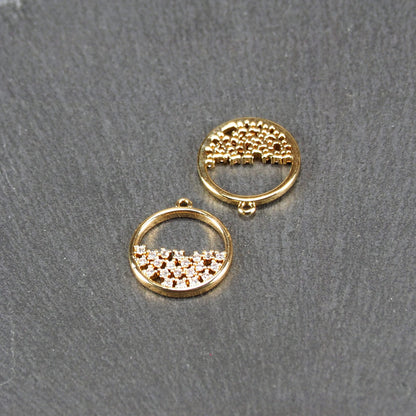 Anhänger rund, Zirkonia, Messing, 24 Karat vergoldet, 11046