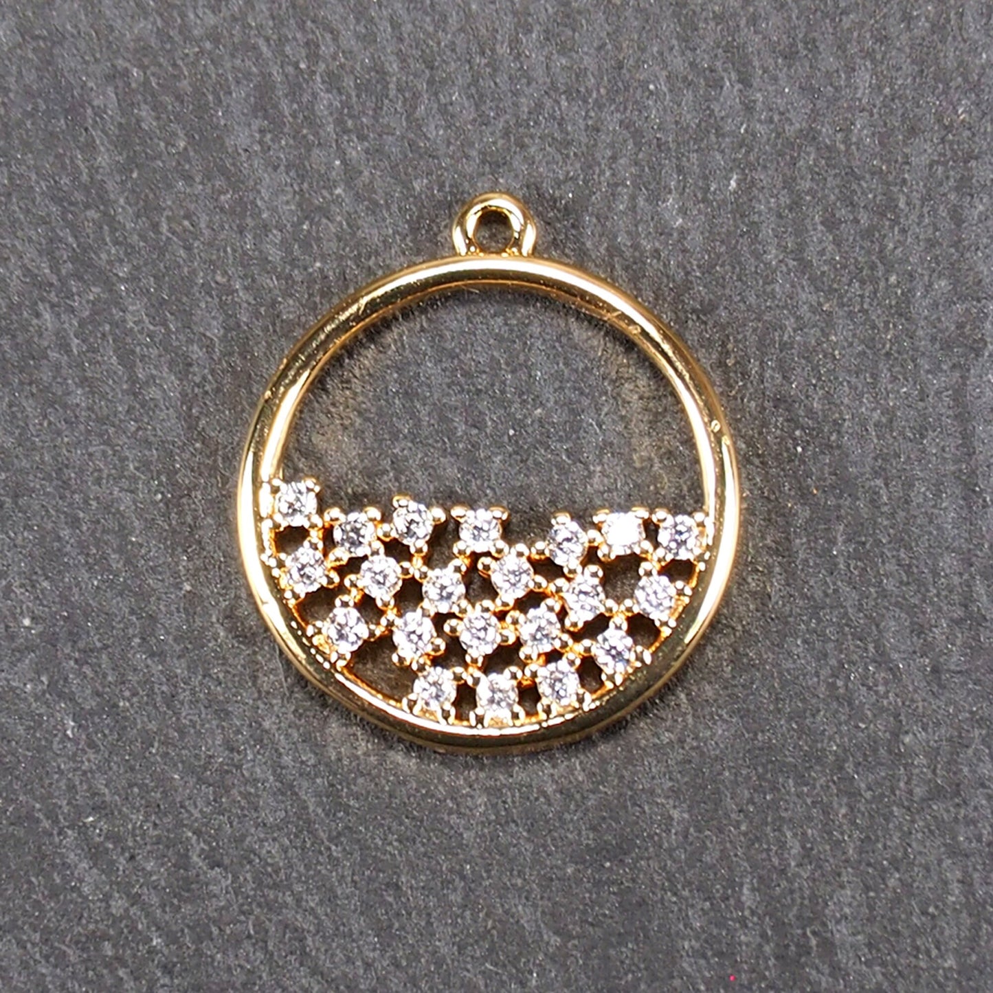 Anhänger rund, Zirkonia, Messing, 24 Karat vergoldet, 11046