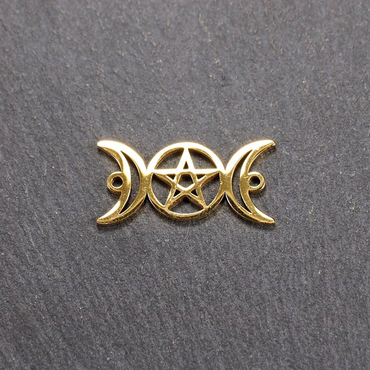 Verbinder Pentagramm Mondphasen, chirurgischer Edelstahl 316, ionenvergoldet, 11011