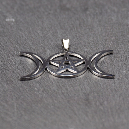 Anhänger Pentagramm Mondphasen, chirurgischer Edelstahl, 11014
