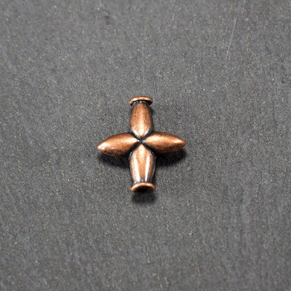 6 Perlen Kreuz Blüte Stern, antik Kupfer, 11053