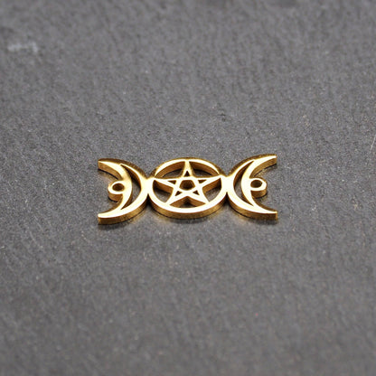 Verbinder Pentagramm Mondphasen, chirurgischer Edelstahl 316, ionenvergoldet, 11011