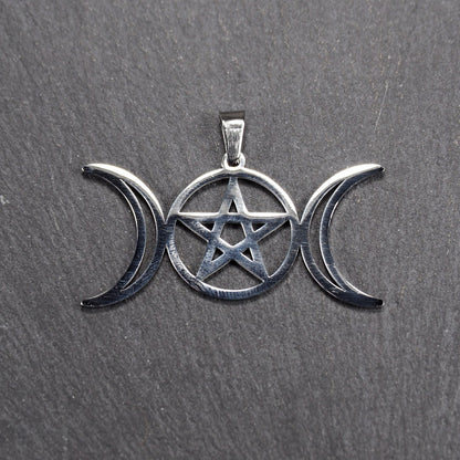 Anhänger Pentagramm Mondphasen, chirurgischer Edelstahl, 11014