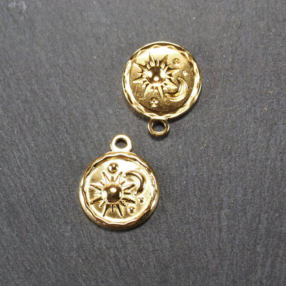 Anhänger Sonne Mond und Sterne, Edelstahl vergoldet, 11057