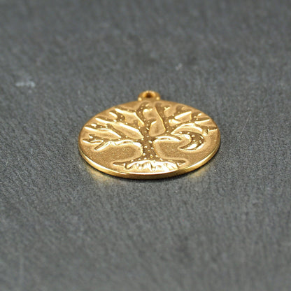 Anhänger Baum des Lebens mit Mond, Edelstahl 304, ionenvergoldet, 11068