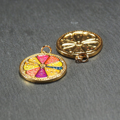 Anhänger Zitrusfrüchte, Emaille, Zirkonia, Messing, 18 Karat vergoldet, 11099