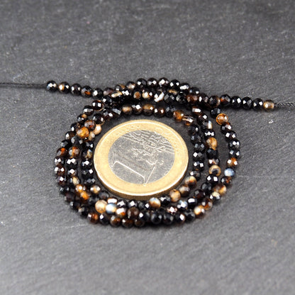 Schwarze Achat Perlen, 3 mm, rund facettiert, 1 Strang ca. 145 Stück, 10917