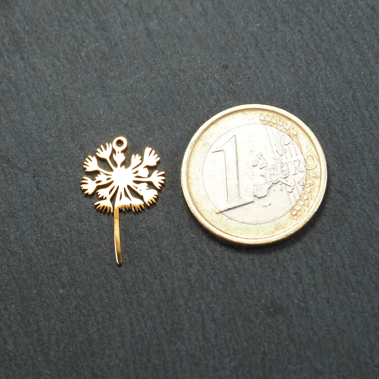 1 Anhänger Pusteblume Löwenzahn, Edelstahl ionenvergoldet, 11113