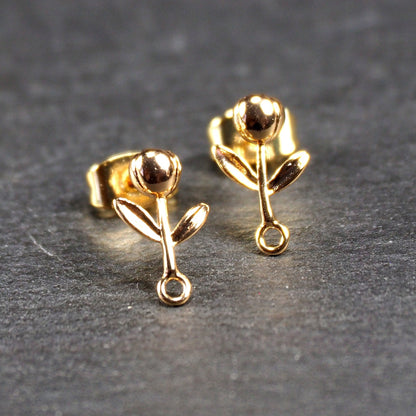 1 Paar Ohrstecker Tulpen Blumen Messing 24K vergoldet, 11100