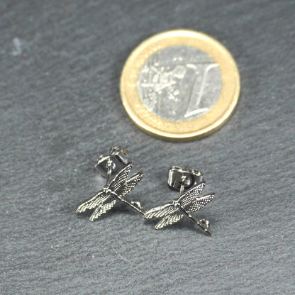 2 Ohrstecker Libelle, Messing platiniert, 11101