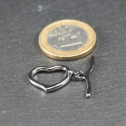 Knebelverschluss Herzdesign, Messing platiniert, 1 Set, 11097