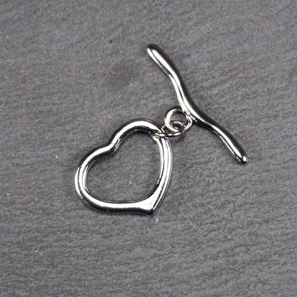 Knebelverschluss Herzdesign, Messing platiniert, 1 Set, 11097