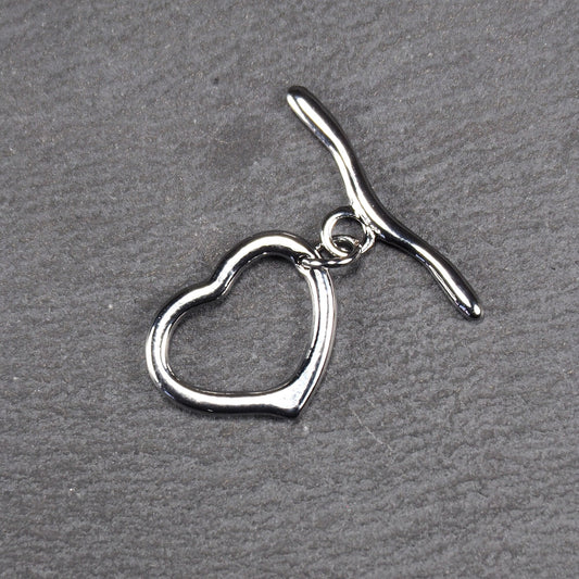 Knebelverschluss Herzdesign, Messing platiniert, 1 Set, 11097