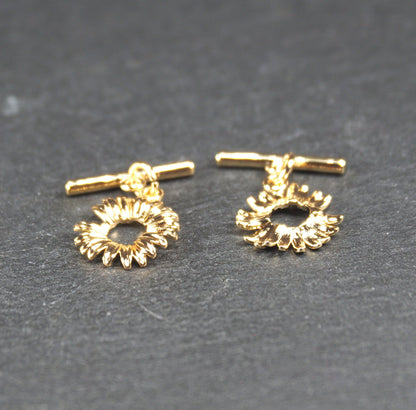 Knebel Verschluss, Messing, 24 Karat vergoldet, Gänseblümchen-Design, 11093