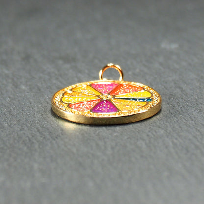 Anhänger Zitrusfrüchte, Emaille, Zirkonia, Messing, 18 Karat vergoldet, 11099