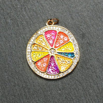 Anhänger Zitrusfrüchte, Emaille, Zirkonia, Messing, 18 Karat vergoldet, 11099