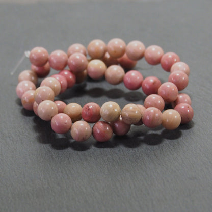 Rhodonit Perlen Edelstein, rosa bis rötlich, 8 mm, 1 Strang, ca. 47 Stück, 10914