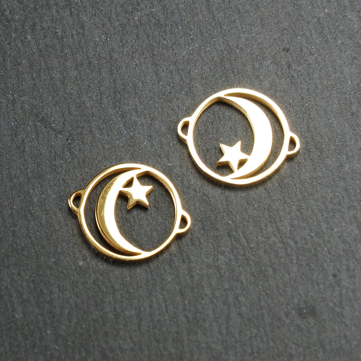 Verbinder Mond und Stern, Edelstahl ionenvergoldet, 11108