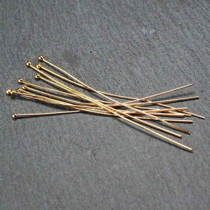 10 Kugelstifte, 50 mm, Messing, 24 K vergoldet, 11112