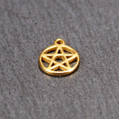 2 Anhänger Pentagramm, ionenvergoldet Edelstahl 304L,11176