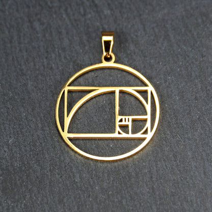 Anhänger rund Fibonacci Spirale, Edelstahl 304 ionenvergoldet, 11164
