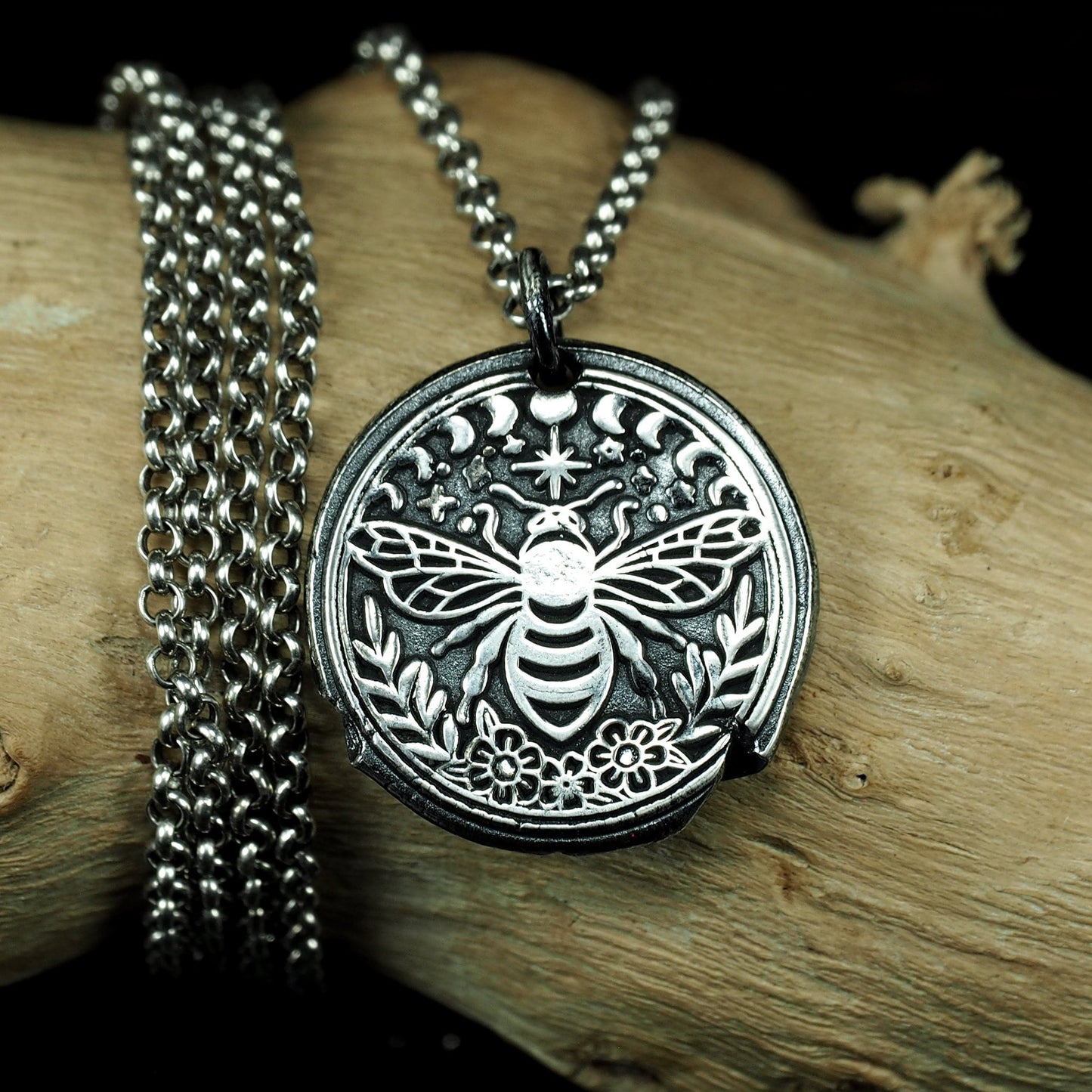 Anhänger Biene und Mondphasen, 925 Sterling Silber, 40156