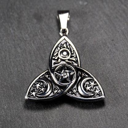 Anhänger Triquetra Pentagramm Sonne Mond Sterne, Edelstahl 304L, 11220