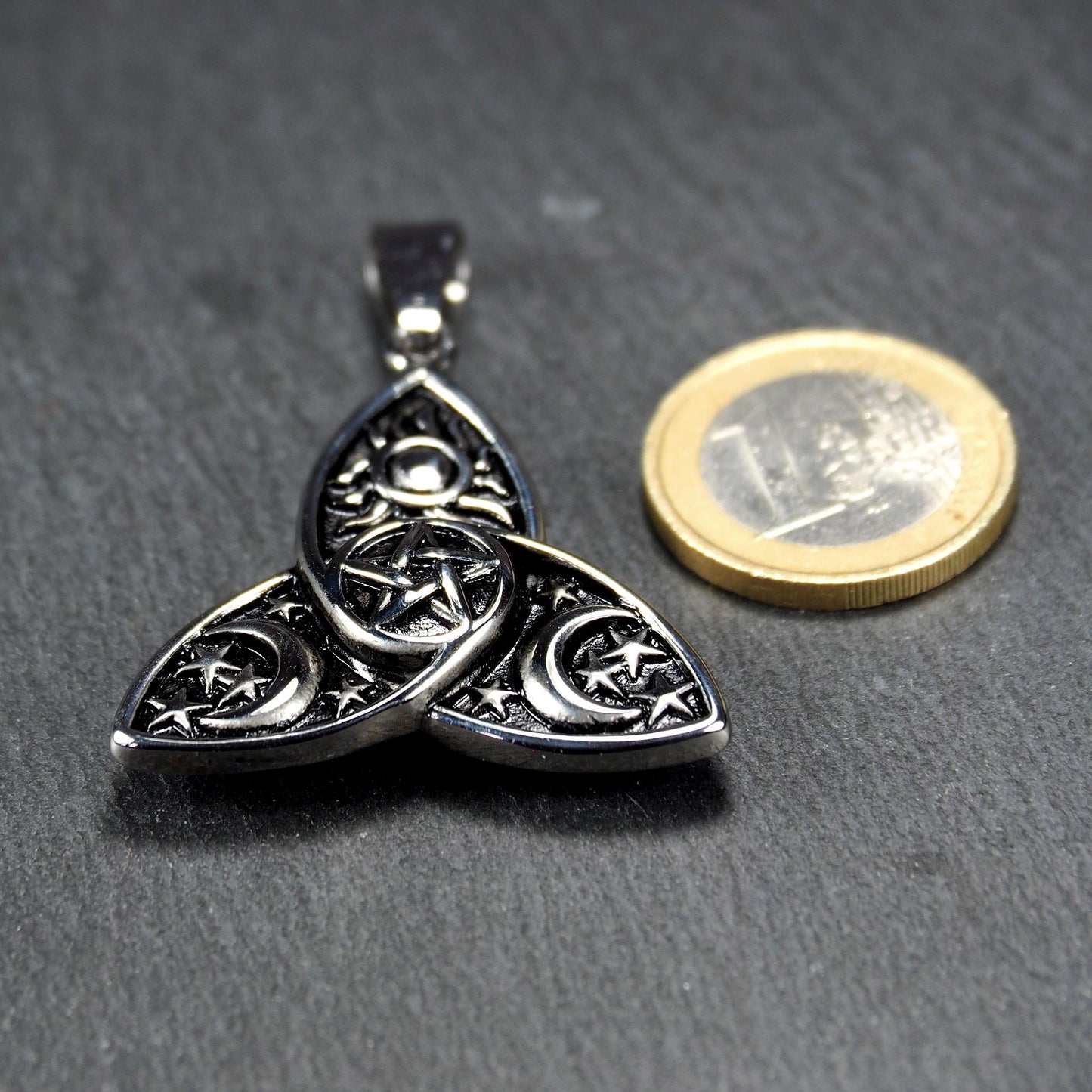 Anhänger Triquetra Pentagramm Sonne Mond Sterne, Edelstahl 304L, 11220