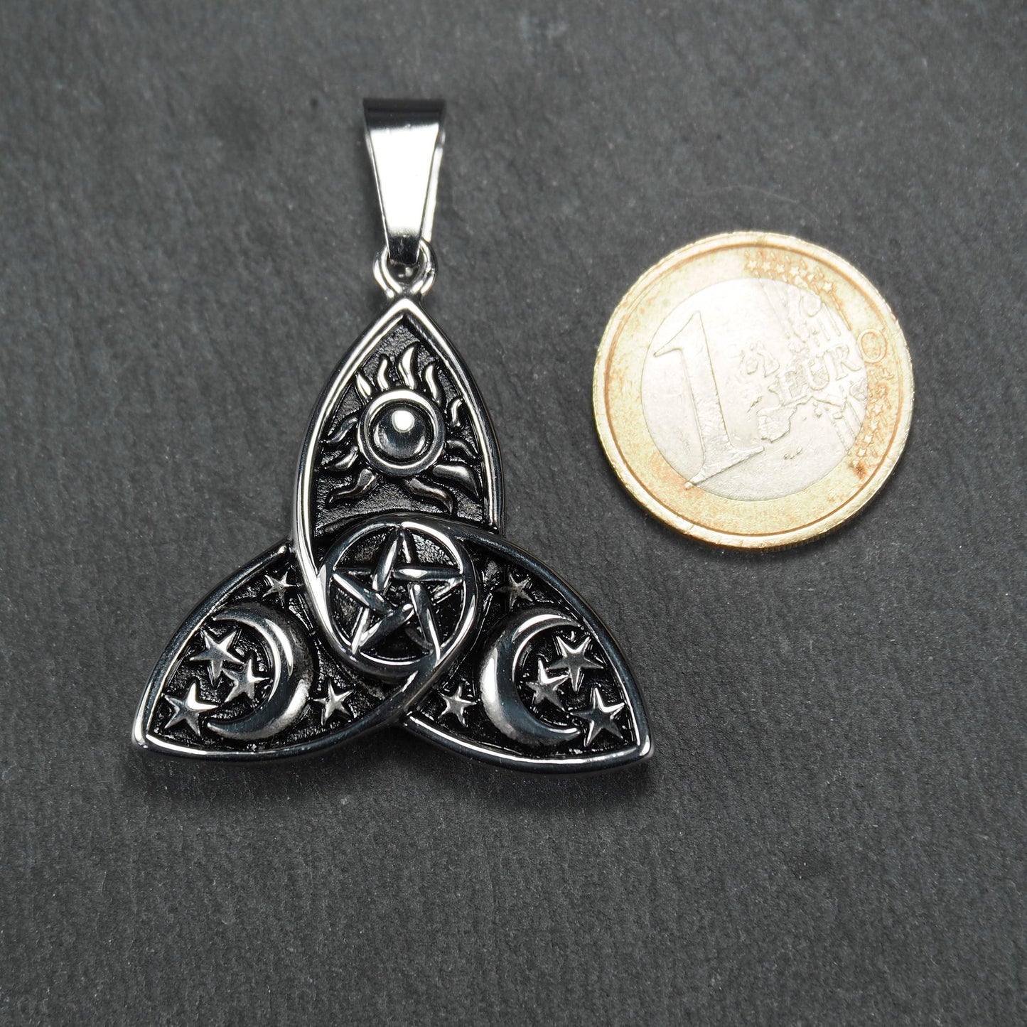 Anhänger Triquetra Pentagramm Sonne Mond Sterne, Edelstahl 304L, 11220
