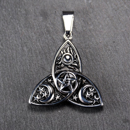 Anhänger Triquetra Pentagramm Sonne Mond Sterne, Edelstahl 304L, 11220