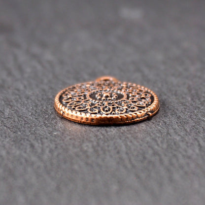 2 Anhänger Mandala Blüte, antik kupfer, 11198