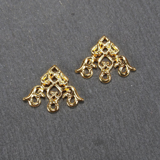 2 Chandelier Verbinder filigranes Ornament, vergoldet, 11186