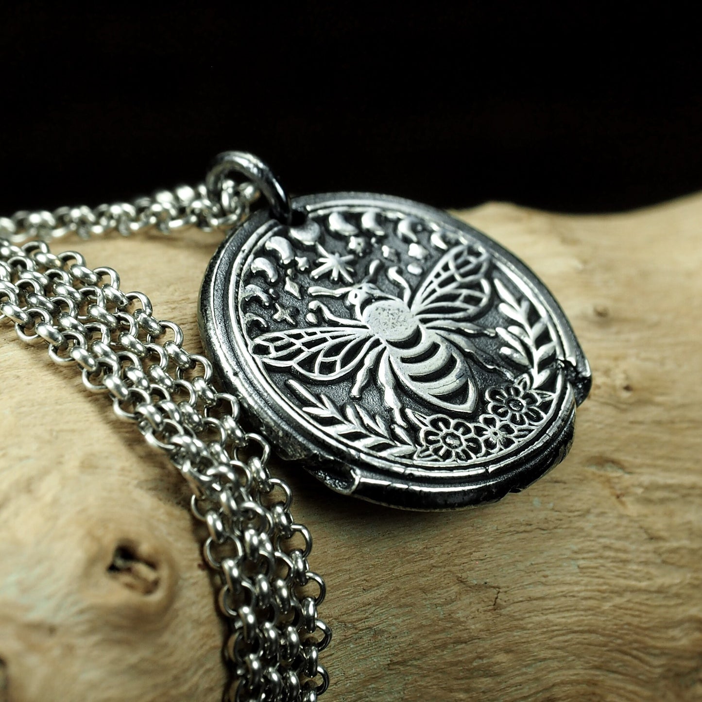 Anhänger Biene und Mondphasen, 925 Sterling Silber, 40156
