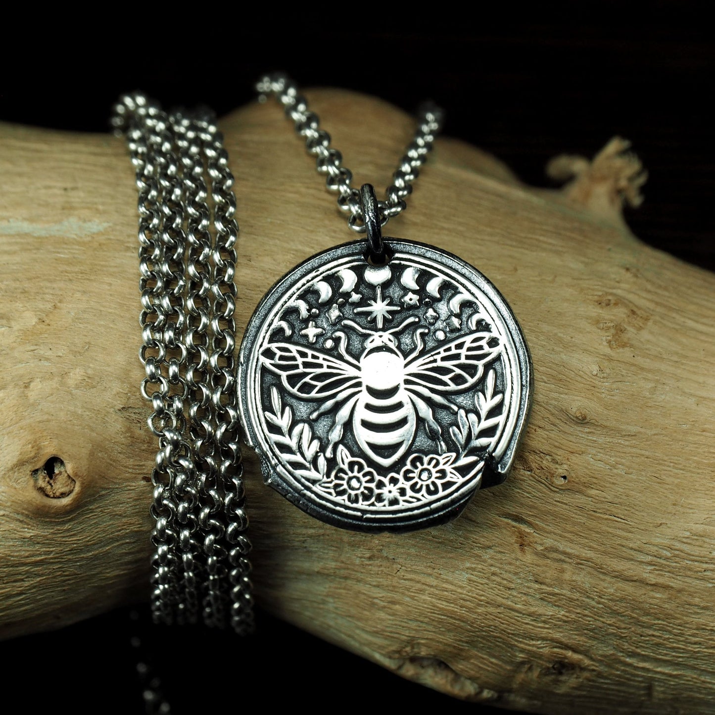 Anhänger Biene und Mondphasen, 925 Sterling Silber, 40156