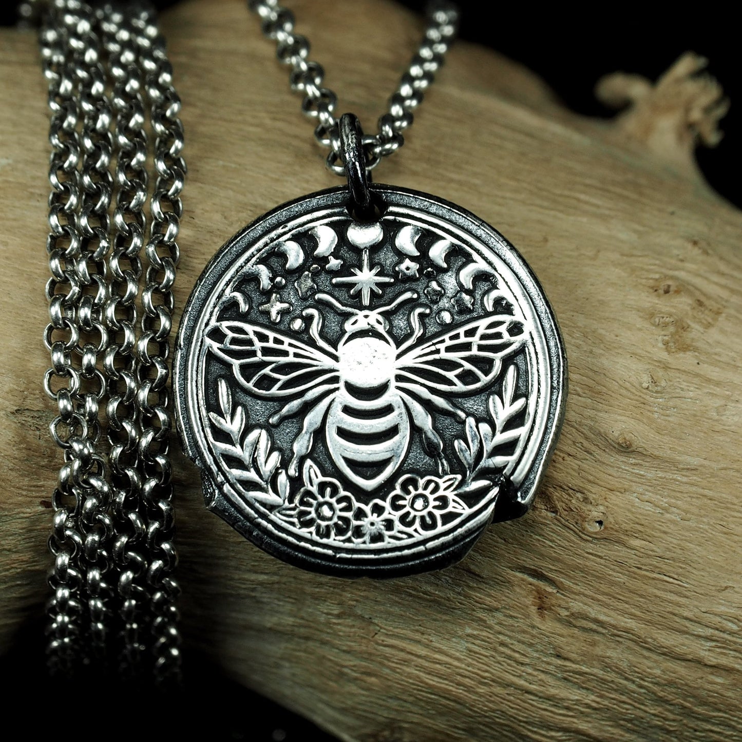 Anhänger Biene und Mondphasen, 925 Sterling Silber, 40156