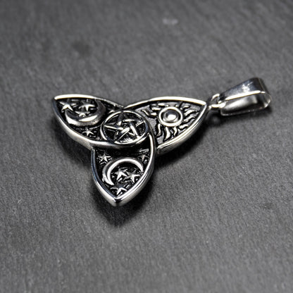 Anhänger Triquetra Pentagramm Sonne Mond Sterne, Edelstahl 304L, 11220