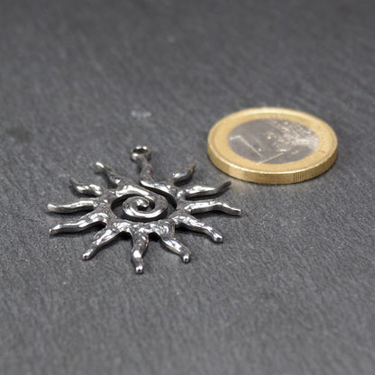 Anhänger Sonne, versilbert, Edelstahl 304, Tribal Design, 11249