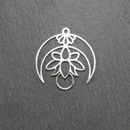 Anhänger Mond und Lotusblüte, Edelstahl 304, silberfarben, 11256