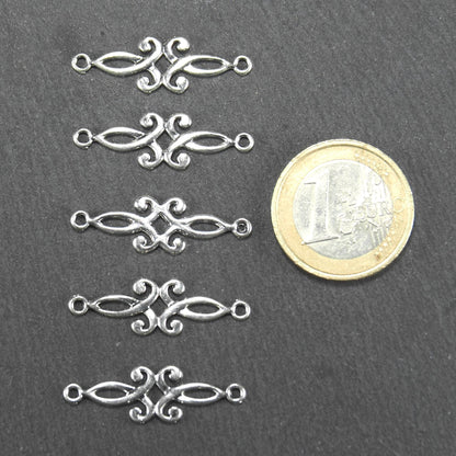 10 Verbinder Ornament, filigran, antik silberfarben, 11258