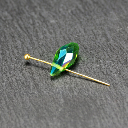 10 Tropfen Anhänger, limettengrün, facettiertes Glas, 11231