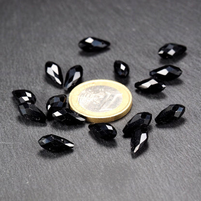10 Anhänger Tropfen, Glas facettiert, schwarz, 11235