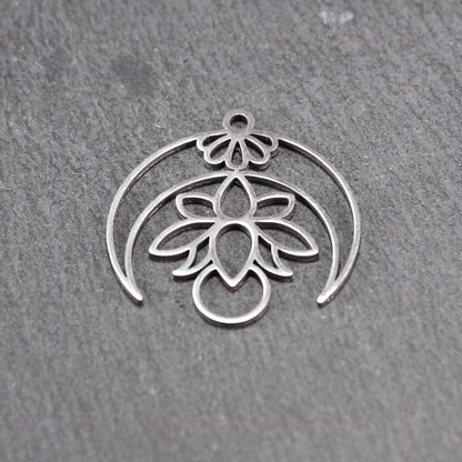 Anhänger Mond und Lotusblüte, Edelstahl 304, silberfarben, 11256