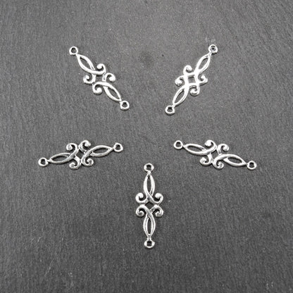 10 Verbinder Ornament, filigran, antik silberfarben, 11258
