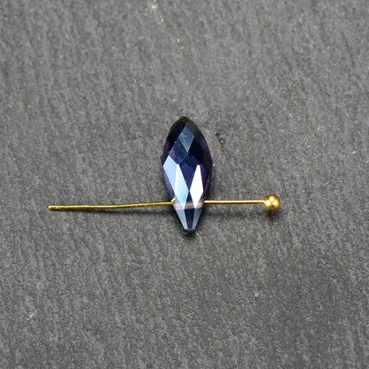 10 Tropfen Anhänger Glas, dunkles Schieferblau, facettiert, 11232