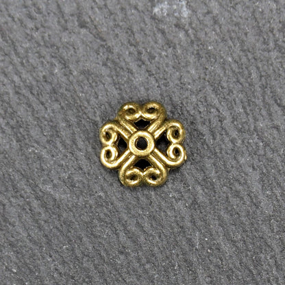 10 Perlenkappen Blüte Herz Ornament, bronzefarben, 11243