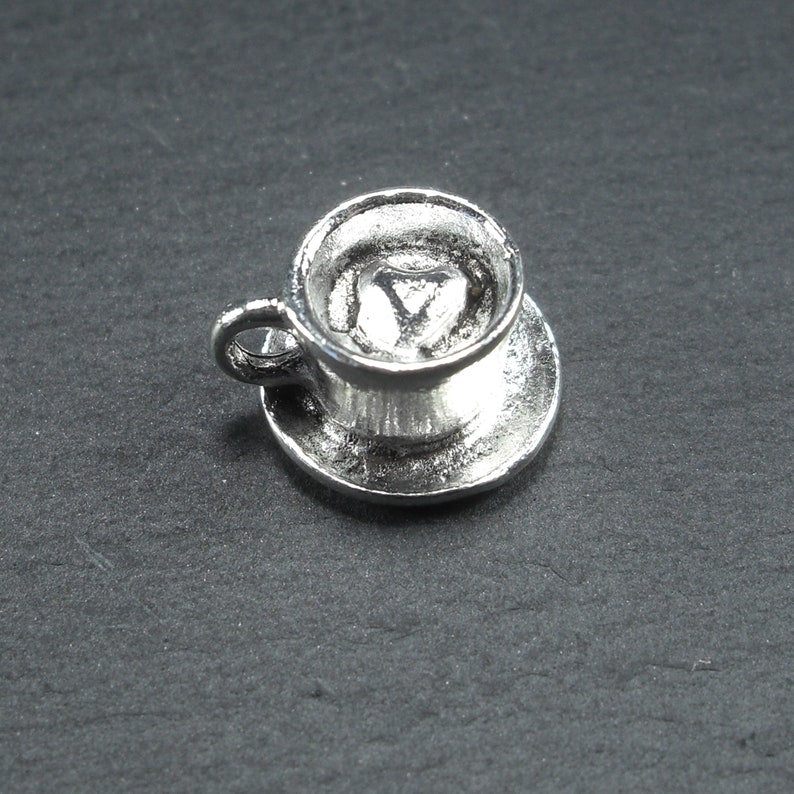 4 Anhänger Kaffeetasse, Teetasse, Tasse, antik silberfarben, 10442