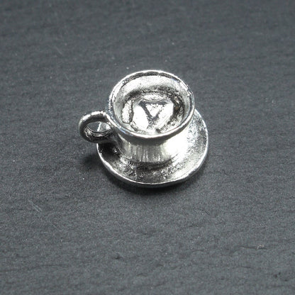 4 Anhänger Kaffeetasse, Teetasse, Tasse, antik silberfarben, 10442
