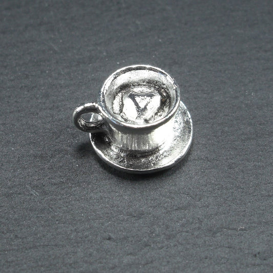4 Anhänger Kaffeetasse, Teetasse, Tasse, antik silberfarben, 10442