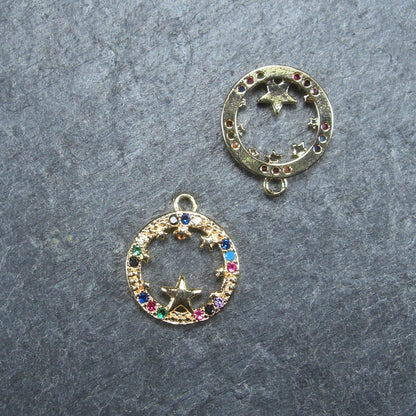 Kleiner Anhänger mit Stern und bunten Zirkonia, Messing 14 Karat vergoldet, 10508