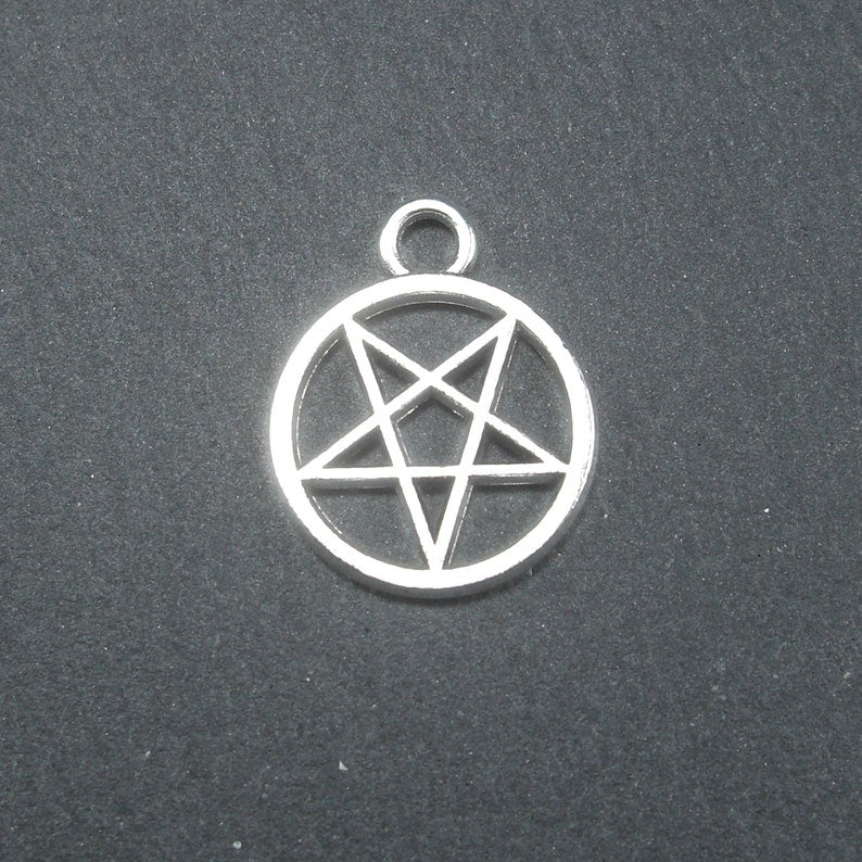 5 Anhänger Pentagramm, antik silberfarben, 10605
